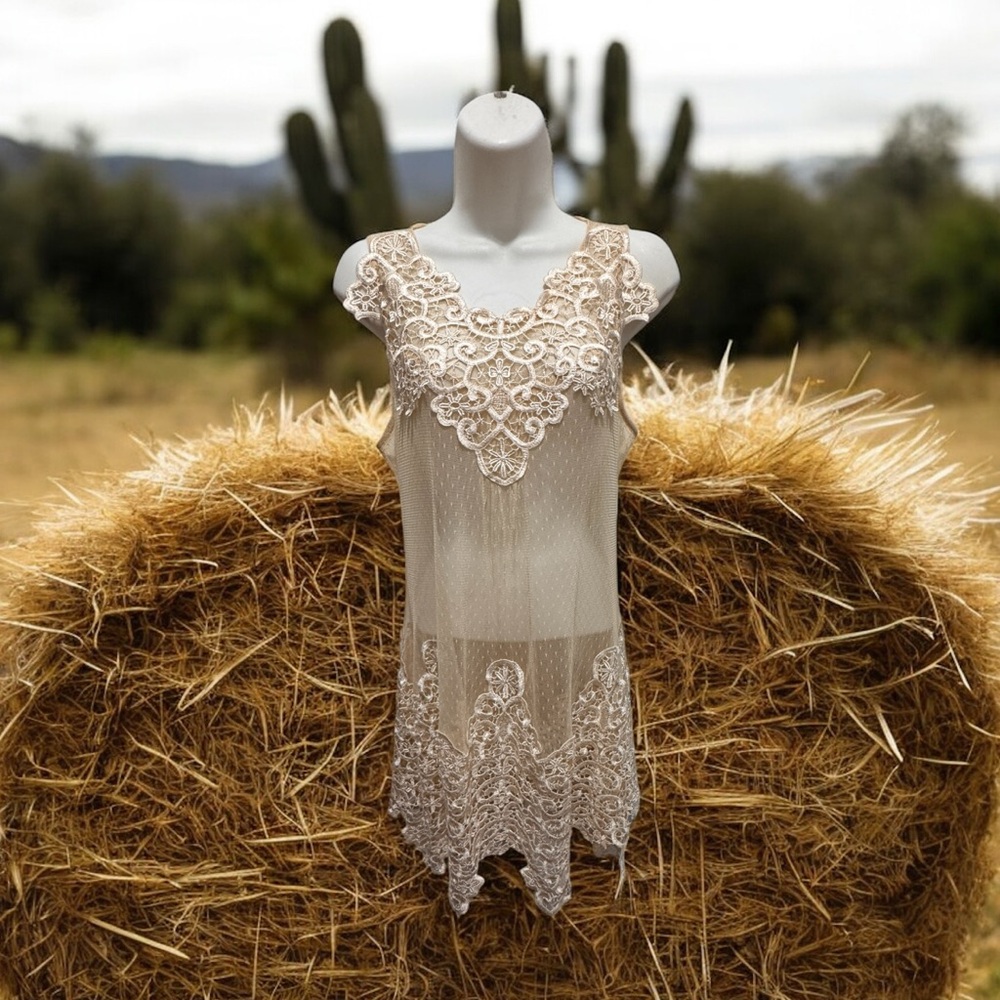 Anthropologie RYU sheer Cream Lace Detail Top size M